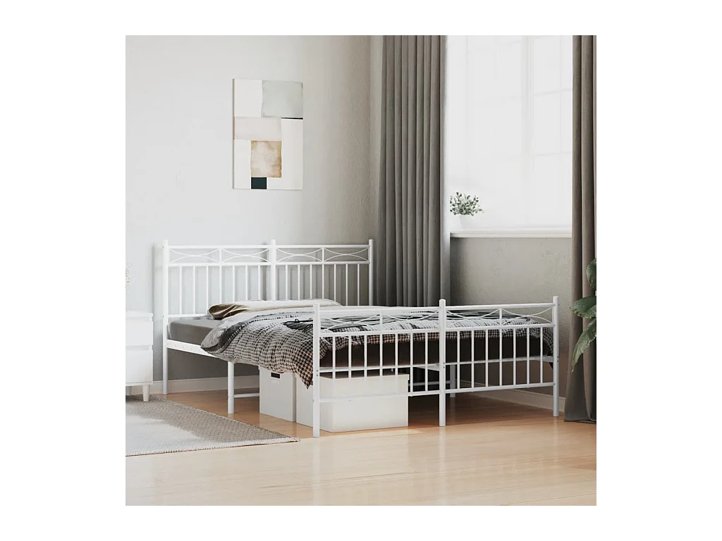 Cadre de lit métal sans matelas et pied de lit blanc 140x200 cm