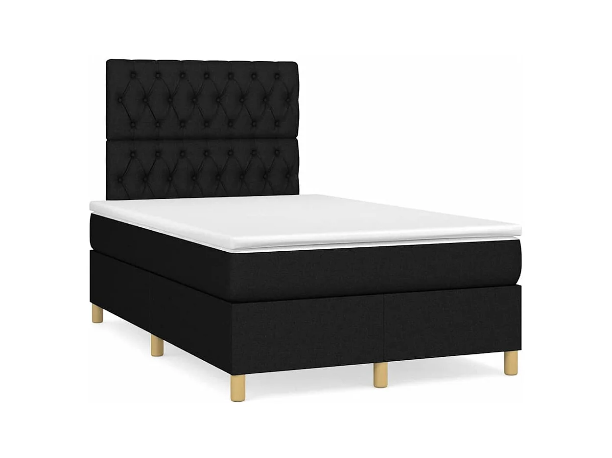 Sommier à lattes de lit matelas et LED noir 120x190 cm tissu