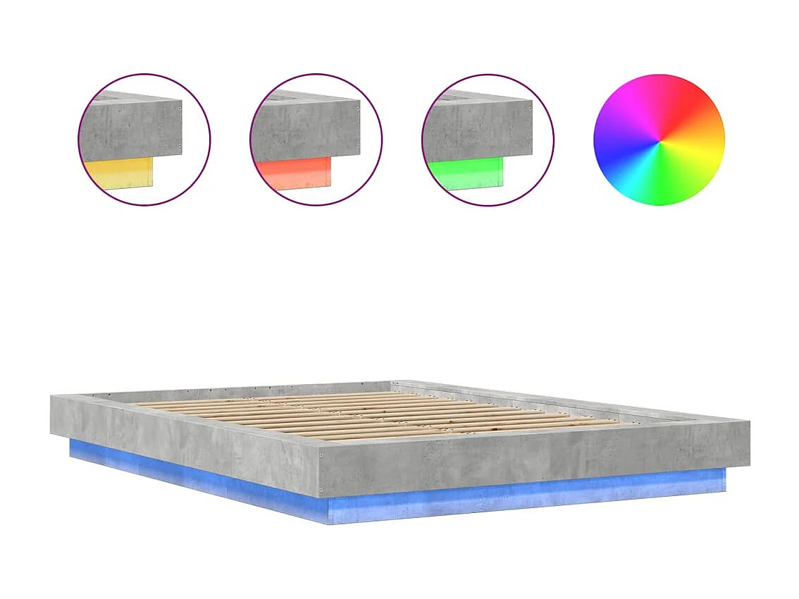 Cadre de lit et lumières LED sans matelas gris béton 120x190cm