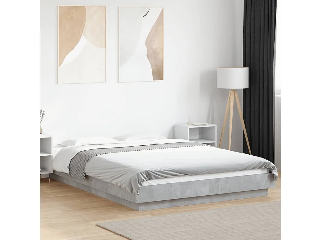 Cadre de lit et lumières LED sans matelas gris béton 120x190cm