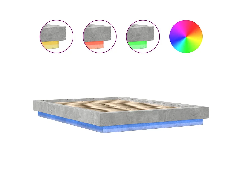 Cadre de lit et lumières LED sans matelas gris béton 120x190cm
