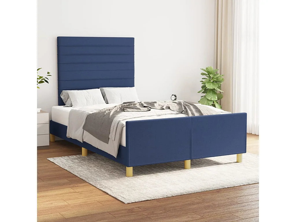 Estructura de cama sin colchón tela azul 120x190 cm