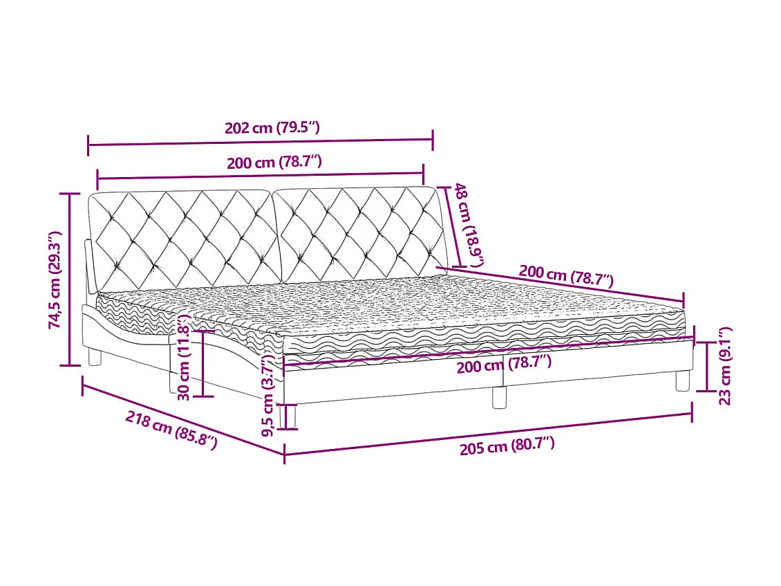 Bed met matras fluweel blauw 200x200 cm