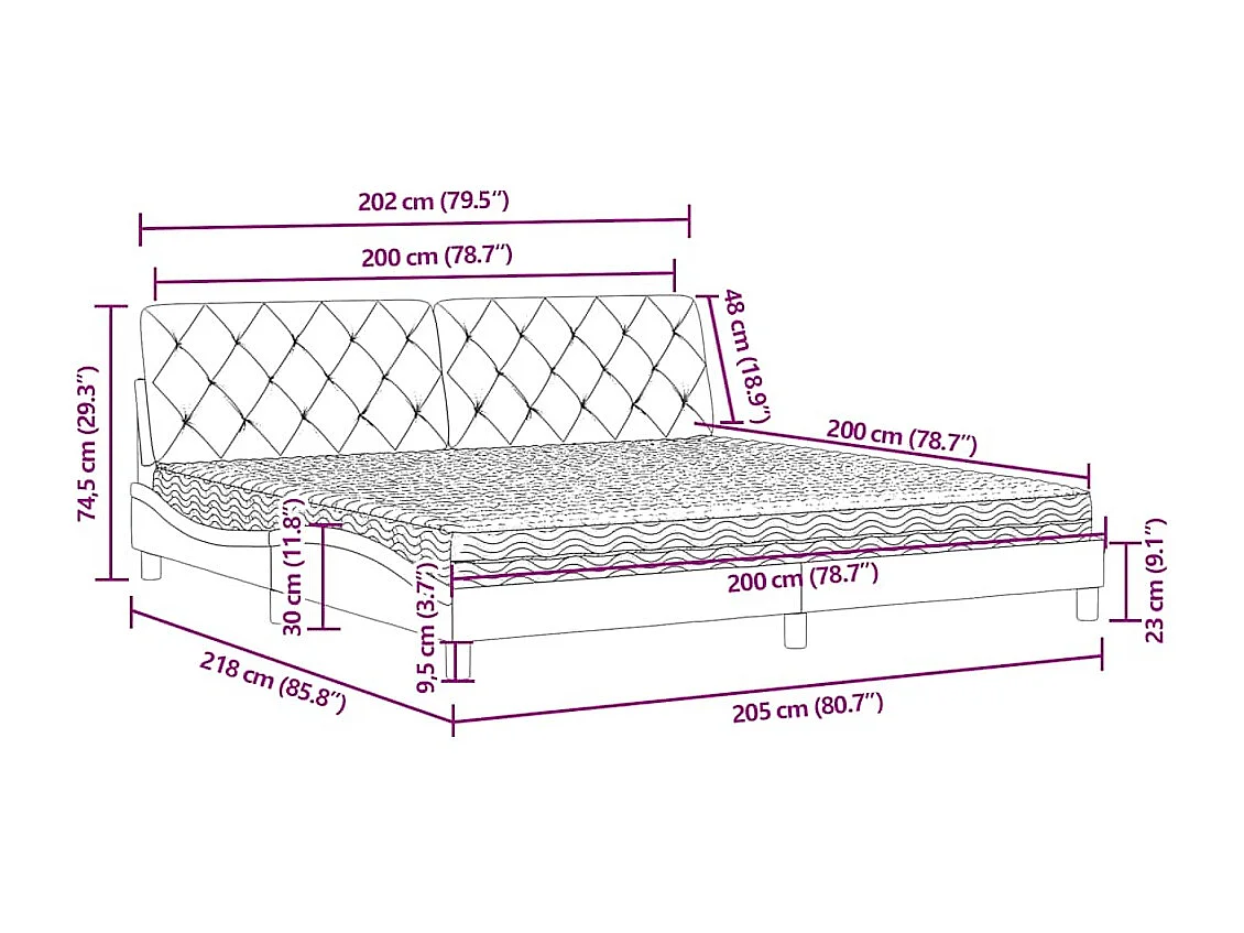 Lit avec matelas bleu 200x200 cm velours