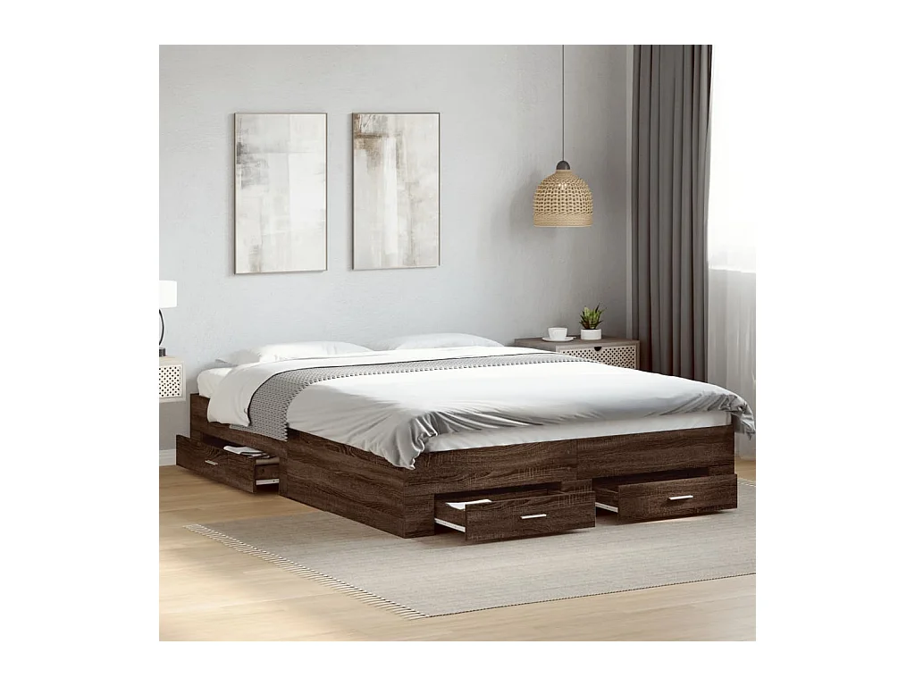 Cadre de lit avec tiroirs sans matelas chêne marron 160x200 cm