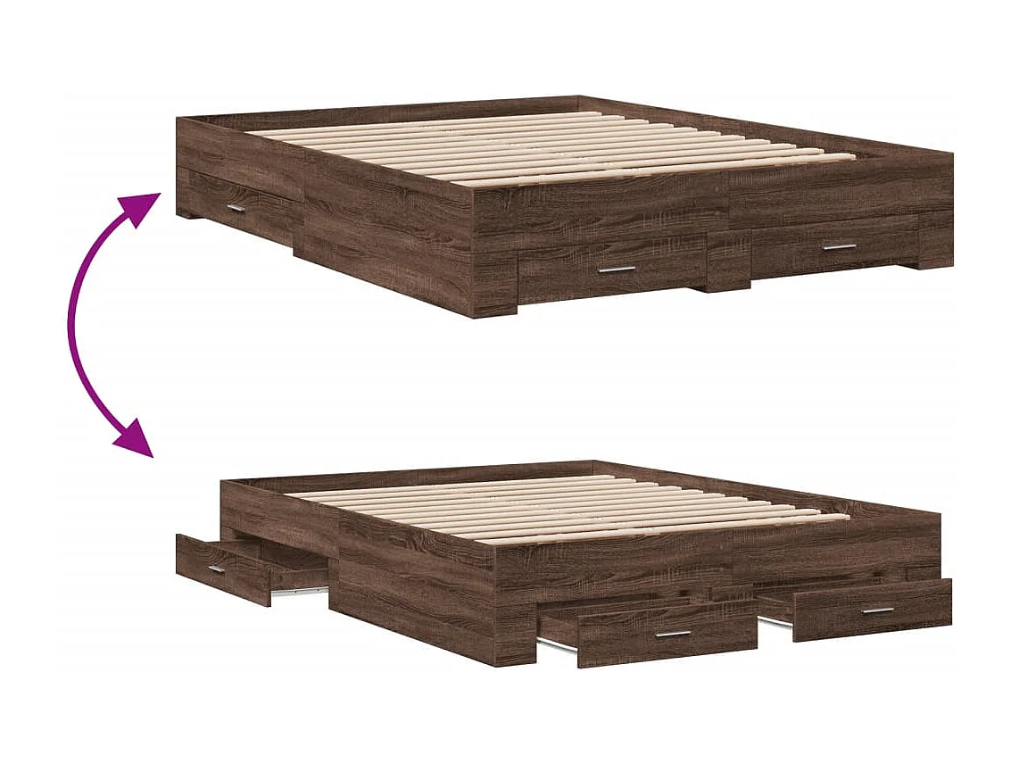 Cadre de lit avec tiroirs sans matelas chêne marron 160x200 cm