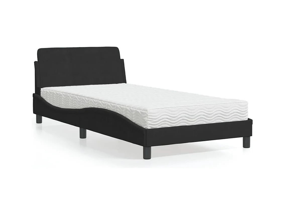 Lit avec matelas noir 100x200 cm velours