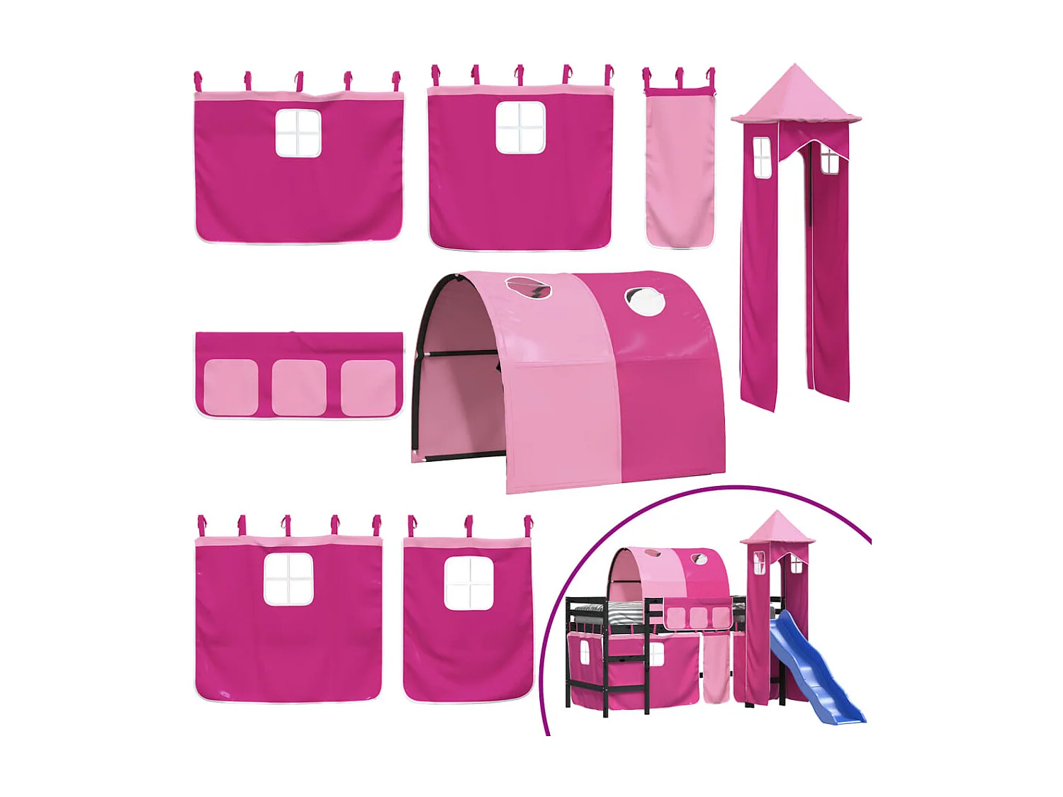 Lit mezzanine enfants avec tour sans matelas rose 90x200 cm