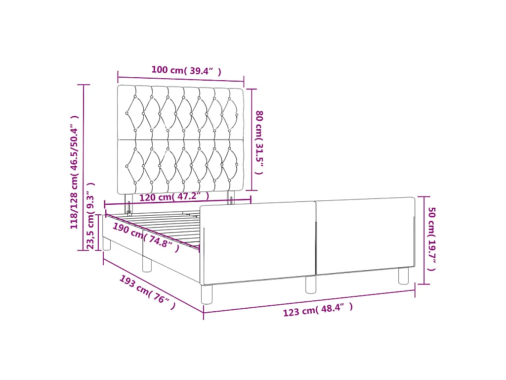 Cadre de lit sans matelas crème 120x190 cm tissu