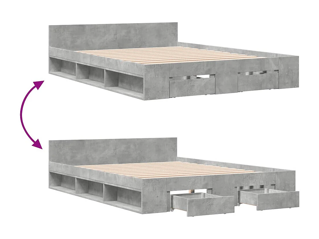 Bedframe met lades bewerkt hout betongrijs 140x200 cm