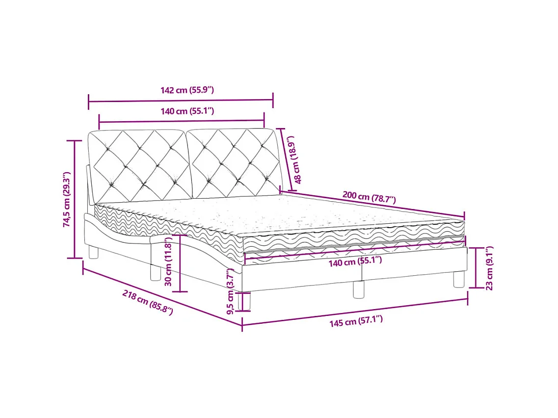 Bett mit Matratze Hellgrau 140x200 cm Samt