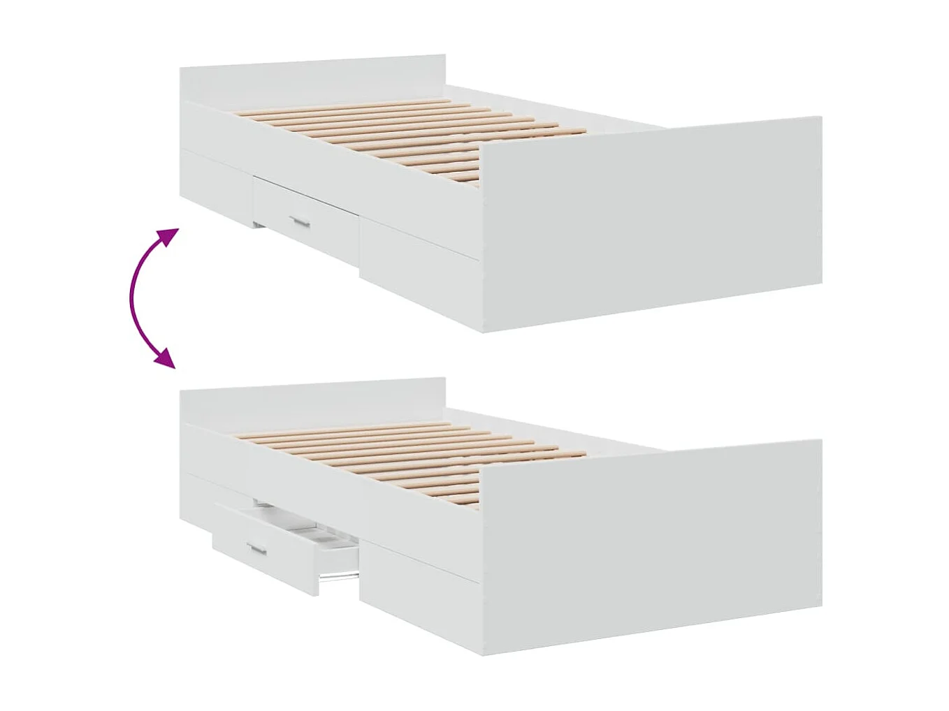 Bedframe met lades bewerkt hout wit 100x200 cm