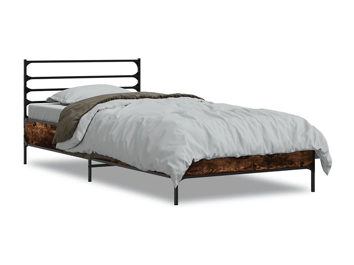 Bedframe bewerkt hout en metaal gerookt eikenkleurig 75x190 cm