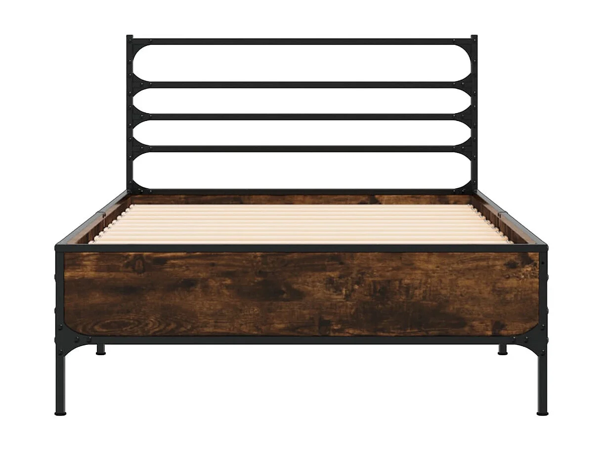 Bedframe bewerkt hout en metaal gerookt eikenkleurig 75x190 cm