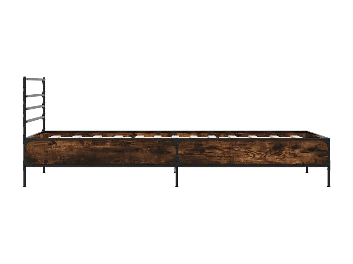 Bedframe bewerkt hout en metaal gerookt eikenkleurig 75x190 cm