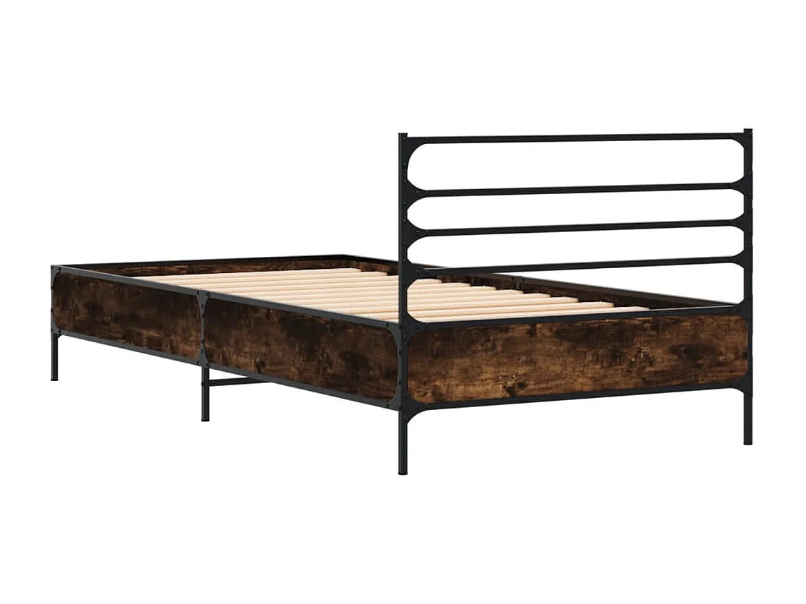 Bedframe bewerkt hout en metaal gerookt eikenkleurig 75x190 cm