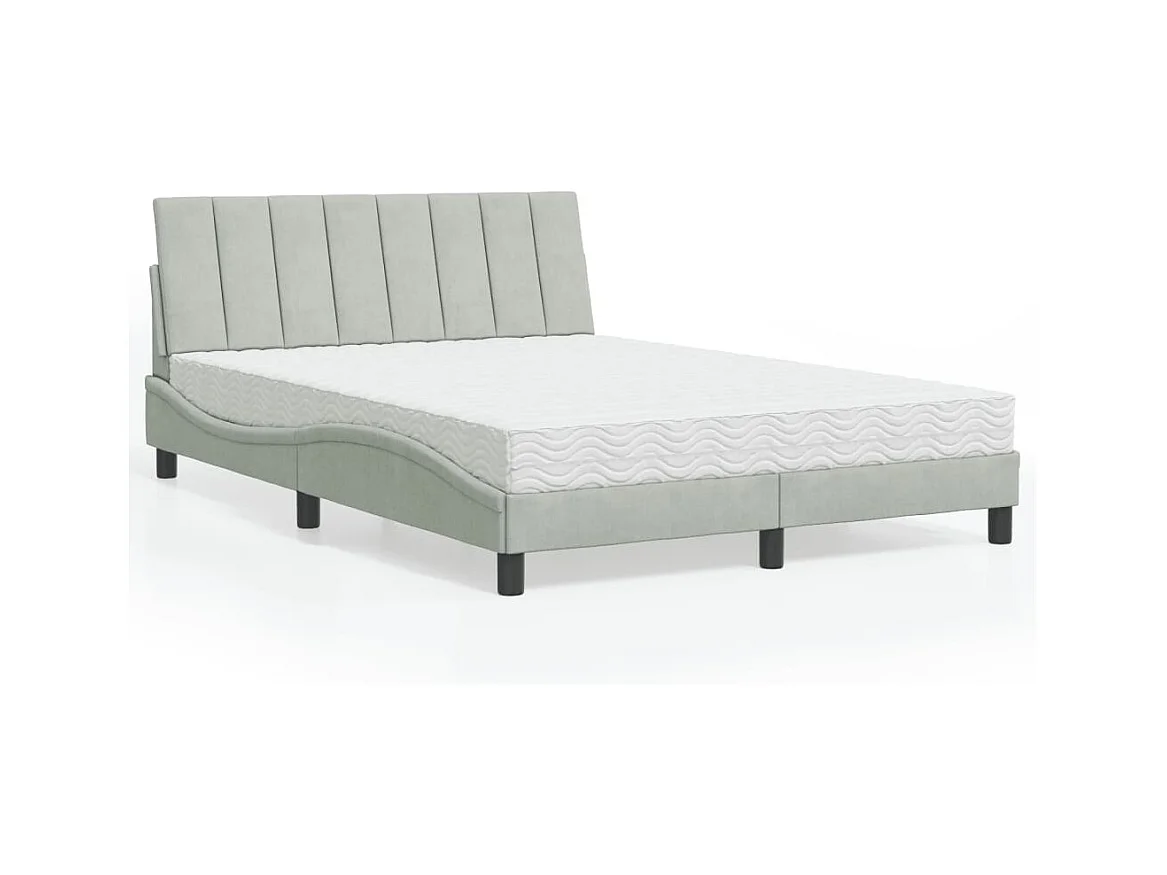Bed met matras "Hanko" fluweel lichtgrijs 140x190 cm
