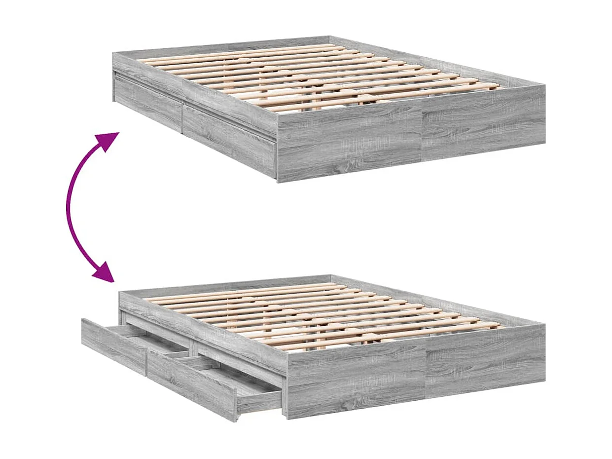 Bedframe met lades bewerkt hout grijs sonoma eiken 160x200 cm
