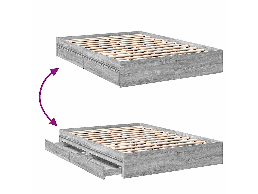 Cadre de lit avec tiroirs sans matelas sonoma gris 160x200 cm