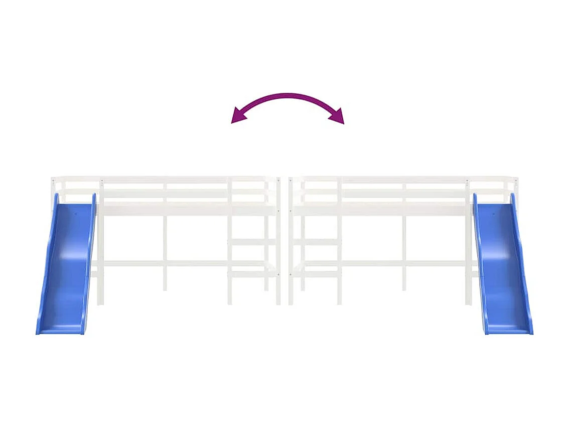 Cama alta p/ criança c/ escorrega 90x200 cm pinho maciço branco