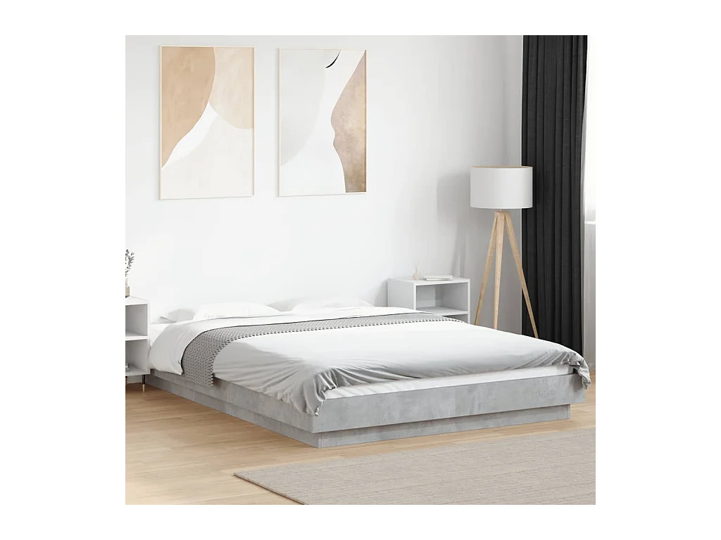 Cadre de lit sans matelas gris béton 135x190 cm