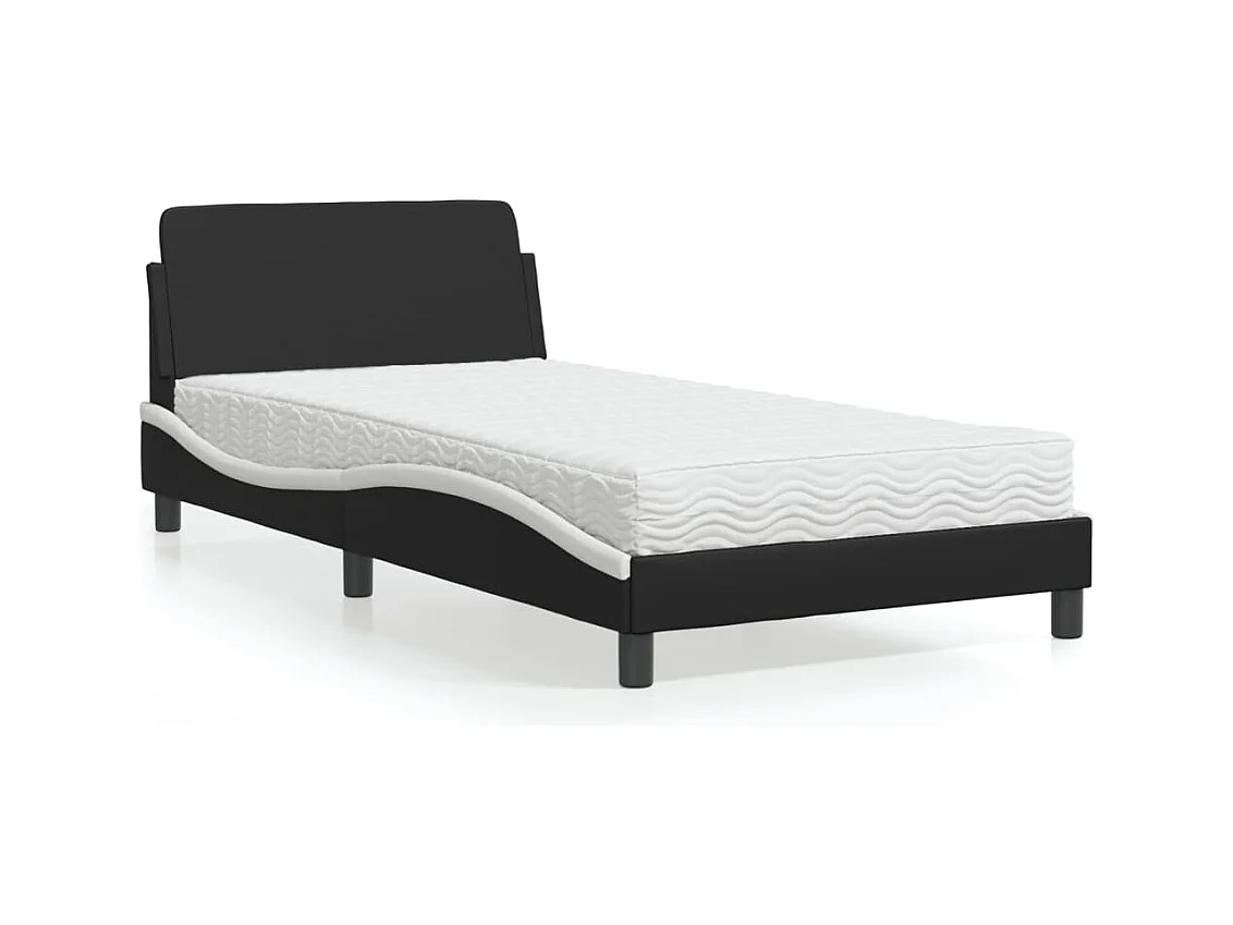 Lit avec matelas noir et blanc 100x200 cm similicuir