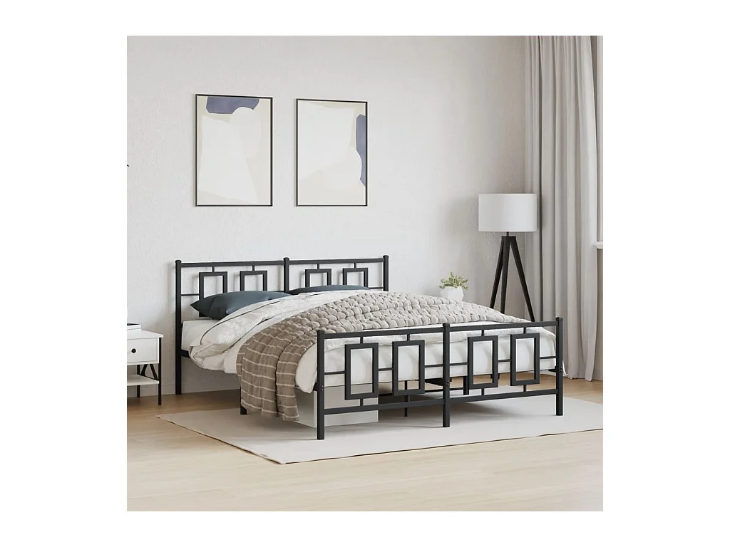Cadre de lit métal sans matelas avec pied de lit noir 160x200cm