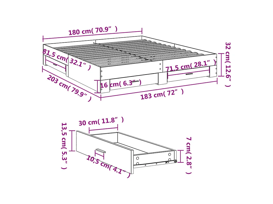 Giroletto con Cassetti Nero 180x200 cm in Legno Multistrato