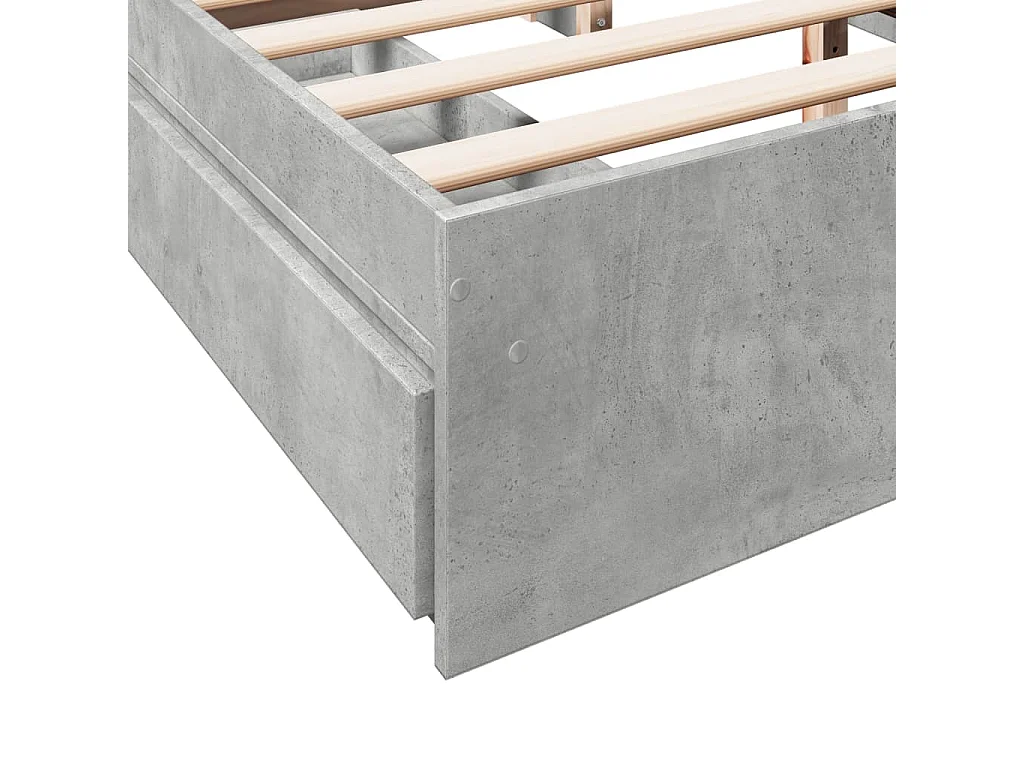 Cadre de lit avec tiroirs sans matelas gris béton 160x200 cm