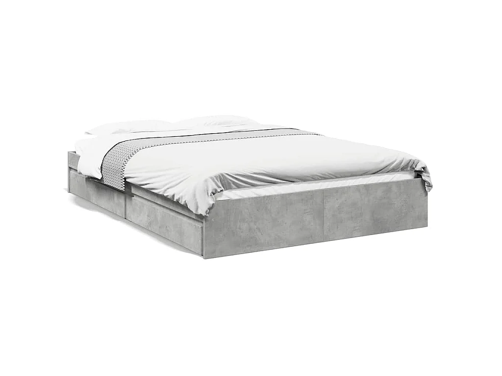 Cadre de lit avec tiroirs sans matelas gris béton 160x200 cm