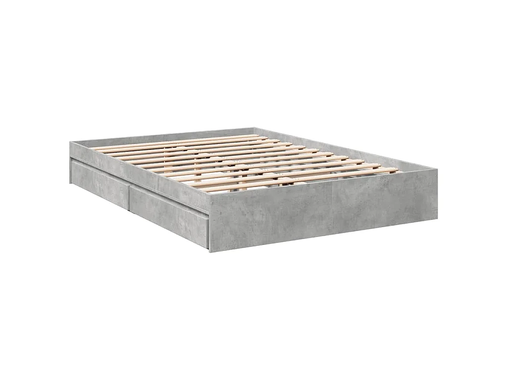 Cadre de lit avec tiroirs sans matelas gris béton 160x200 cm