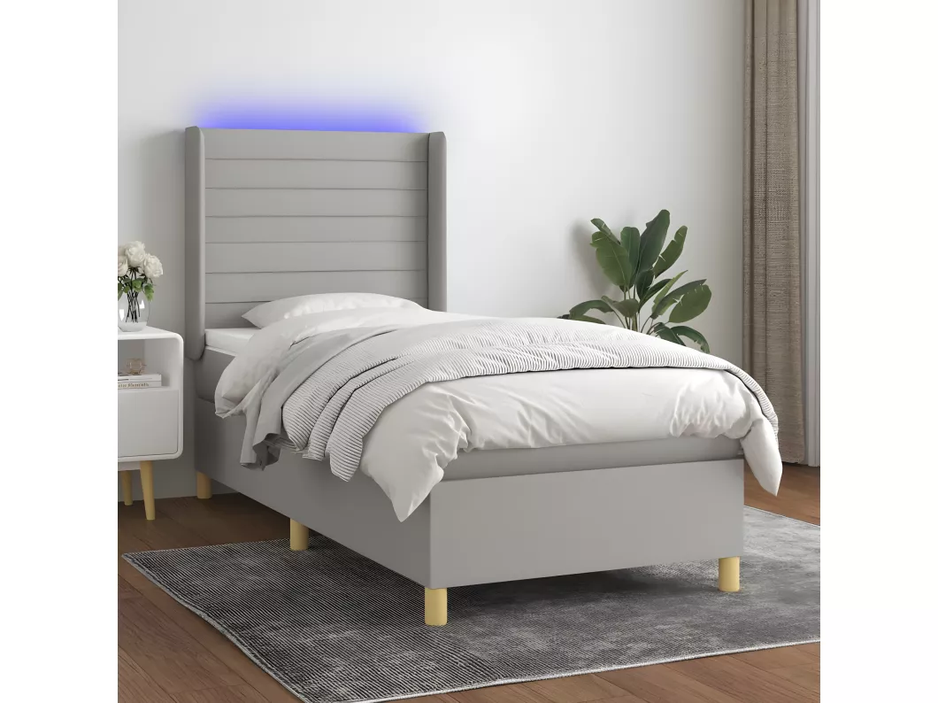 Kauf Unique Boxspringbett mit Matratze & LED Hellgrau 90x190 cm Stoff