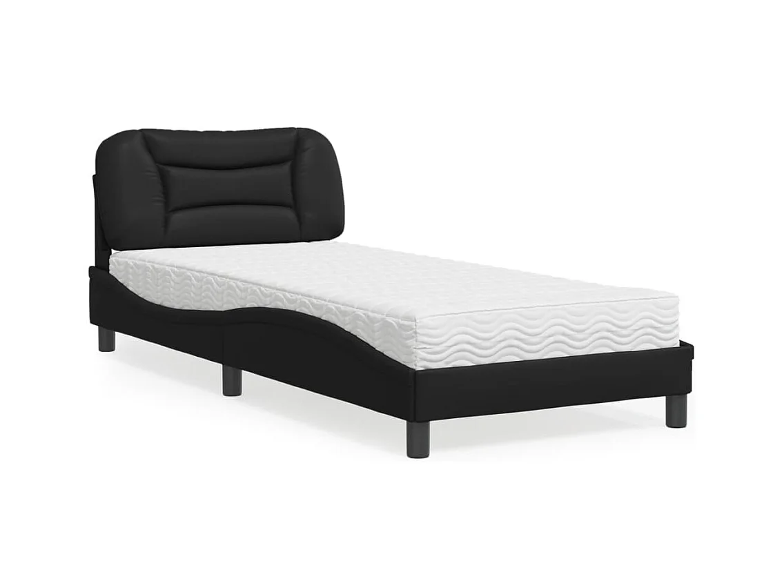 Lit avec matelas noir 90x200 cm similicuir
