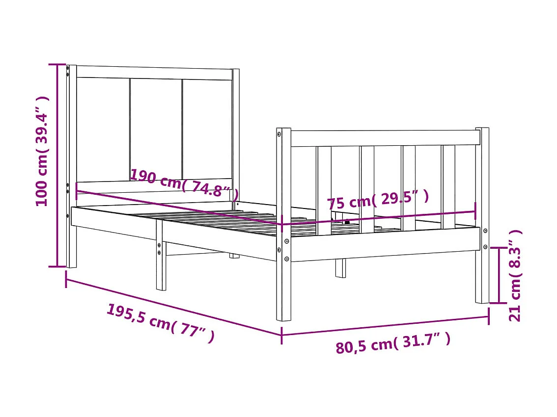 Cadre de lit sans matelas bois de pin massif