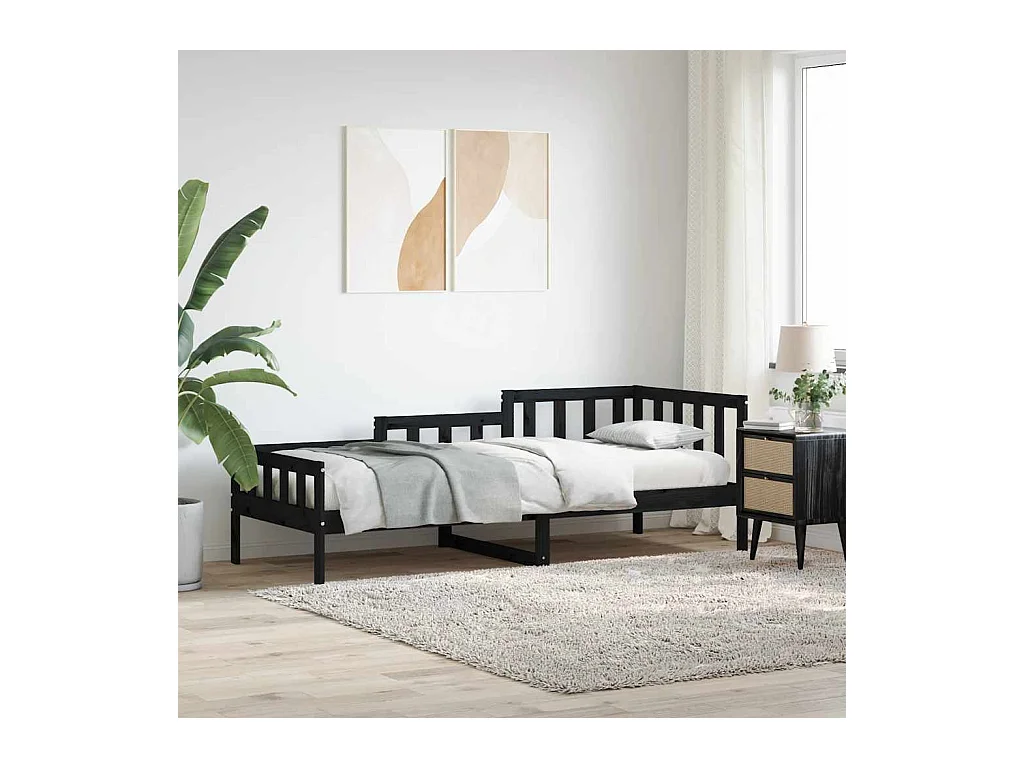 Tagesbett Schwarz 80x200 cm Massivholz Kiefer