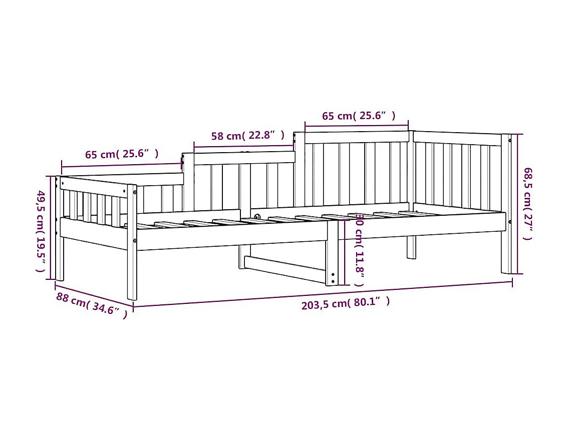 Lit de jour sans matelas noir 80x200 cm bois de pin massif