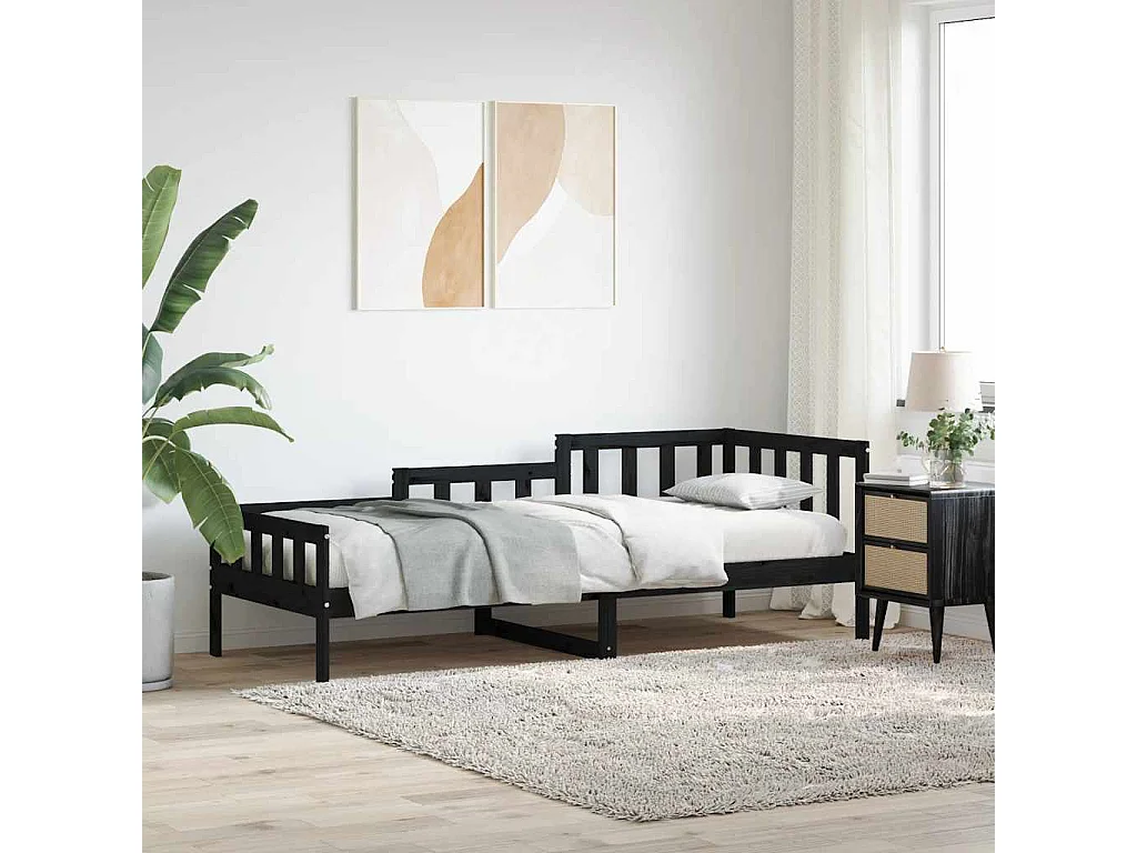 Dormeuse Nera 80x200 cm in Legno Massello di Pino