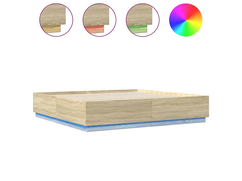 Bettgestell mit LED Sonoma-Eiche 200x200 cm Holzwerkstoff