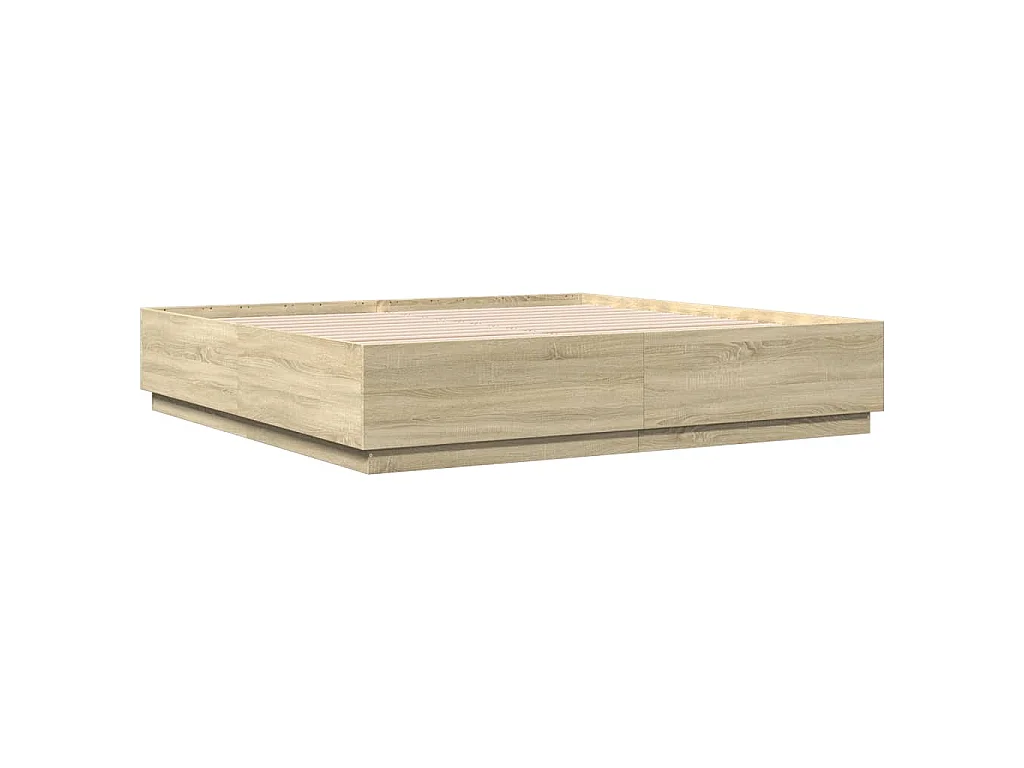 Bettgestell mit LED Sonoma-Eiche 200x200 cm Holzwerkstoff