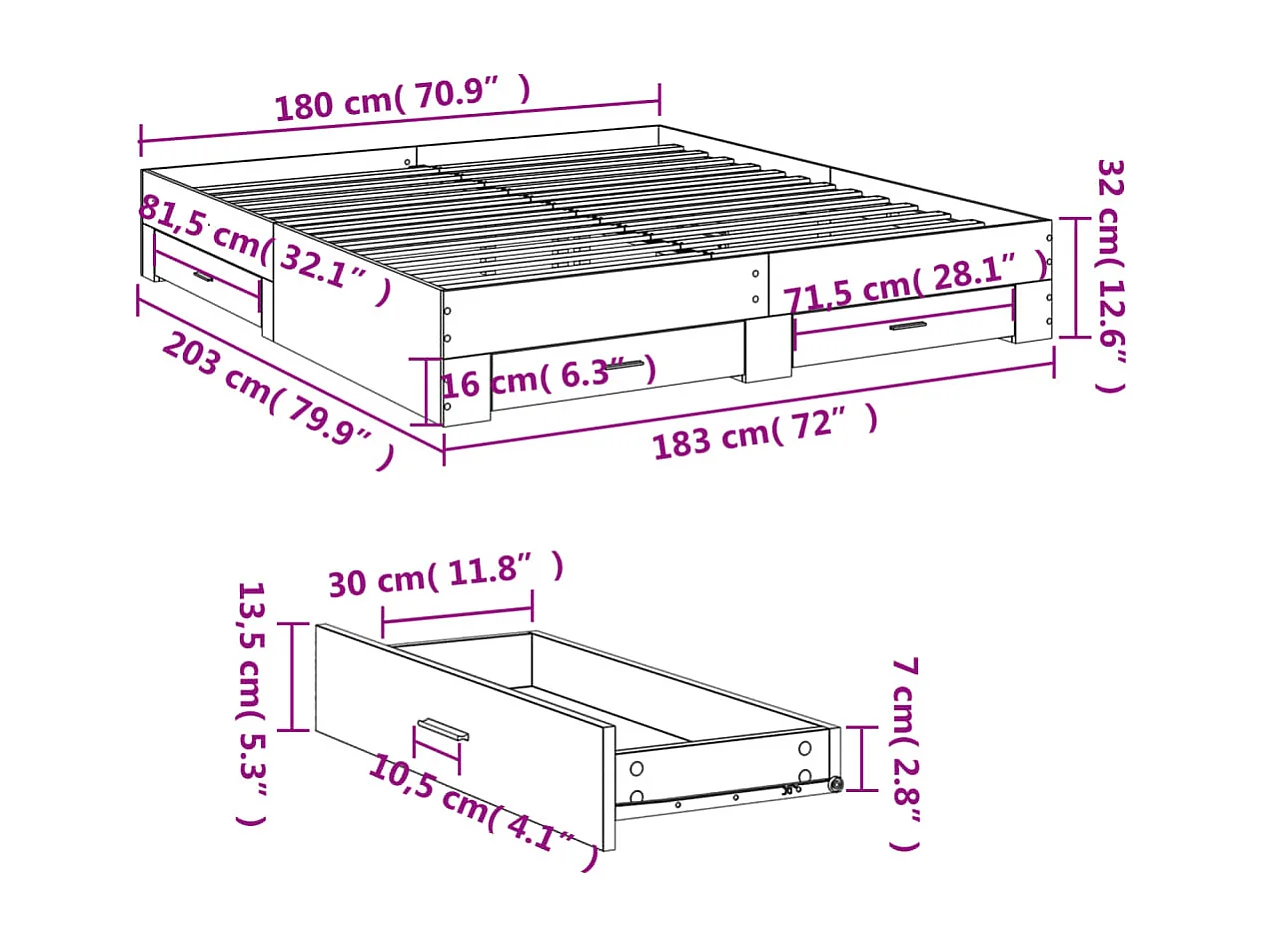 Estructura cama con cajones madera ingeniería blanca 180x200 cm