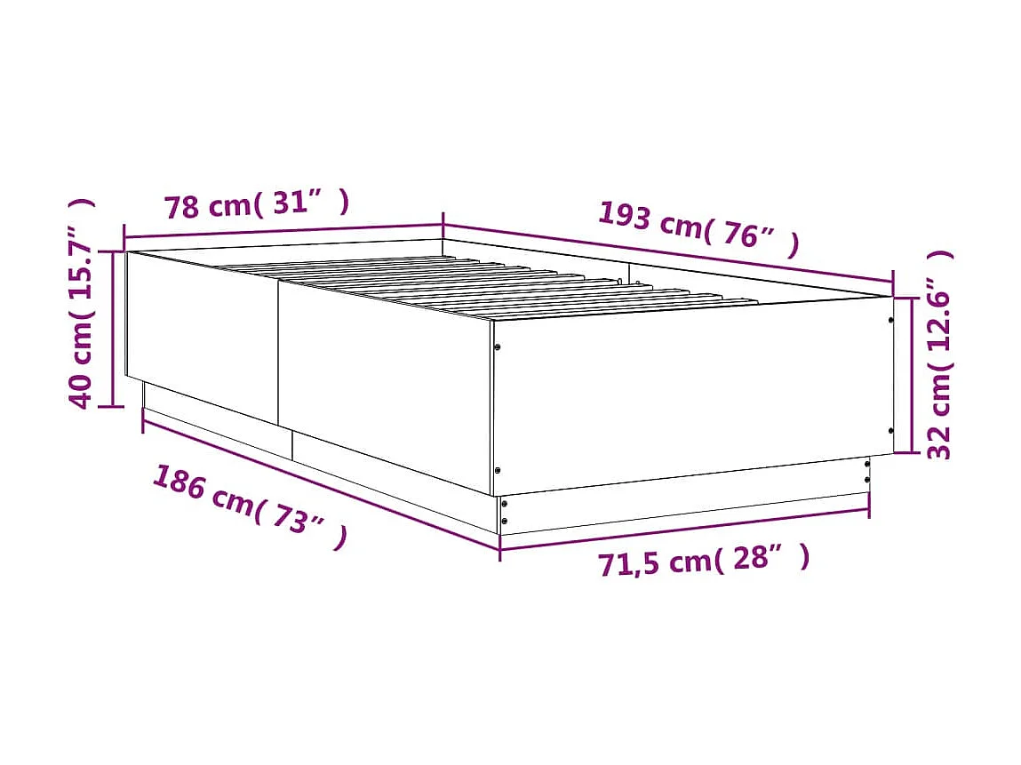 Bedframe bewerkt hout betongrijs 75x190 cm