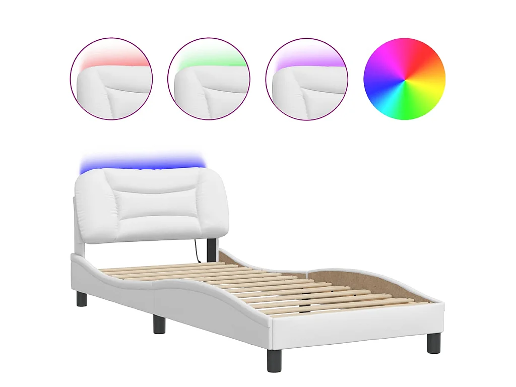 Cadre de lit avec LED sans matelas Hvar blanc 90x200 cm