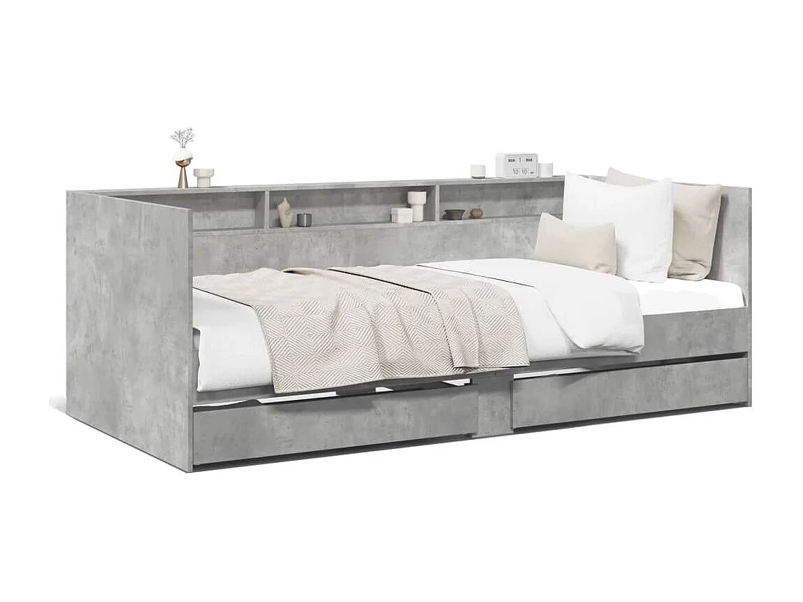 Lit de jour avec tiroirs sans matelas gris béton 100x200 cm