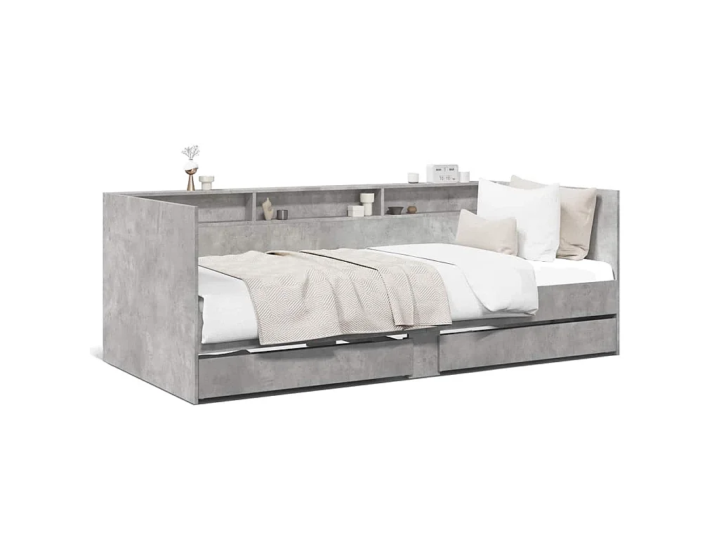 Lit de jour avec tiroirs sans matelas gris béton 100x200 cm