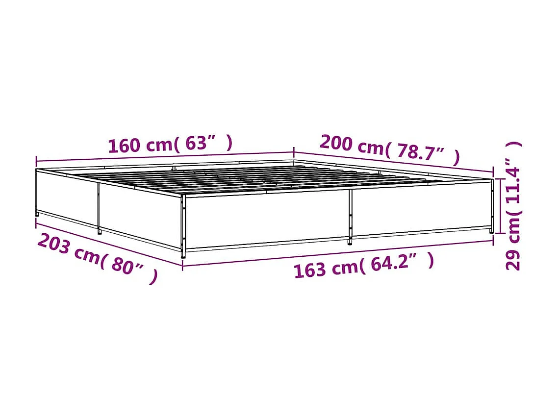 Bedframe bewerkt hout metaal sonoma eikenkleurig 160x200 cm