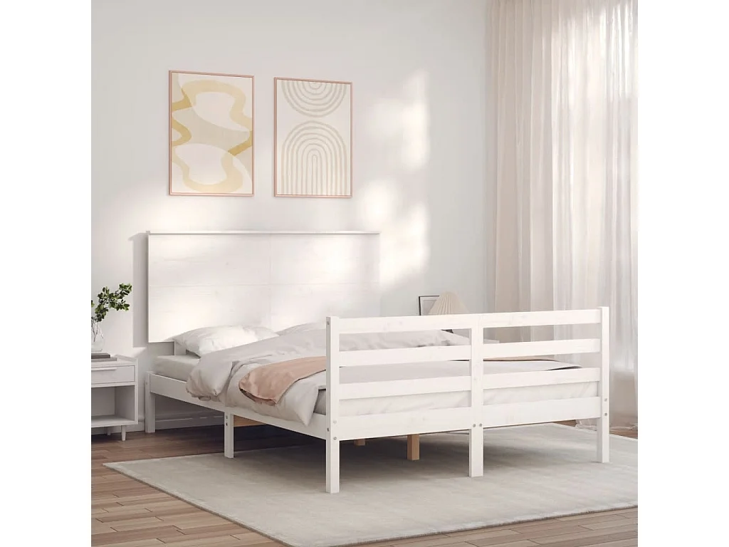 Cadre de lit sans matelas blanc bois massif