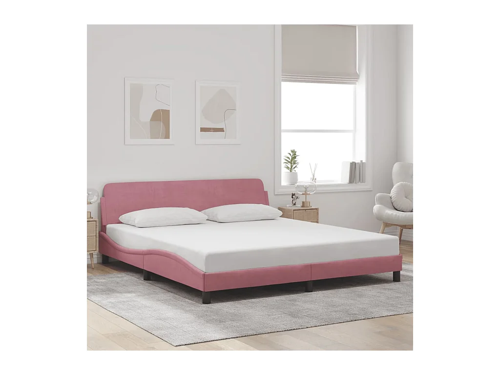 Cadre de lit et tête de lit sans matelas rose 180x200cm velours