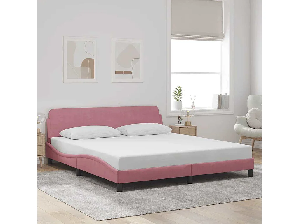 Cadre de lit avec tête de lit Dover rose 180x200cm velours