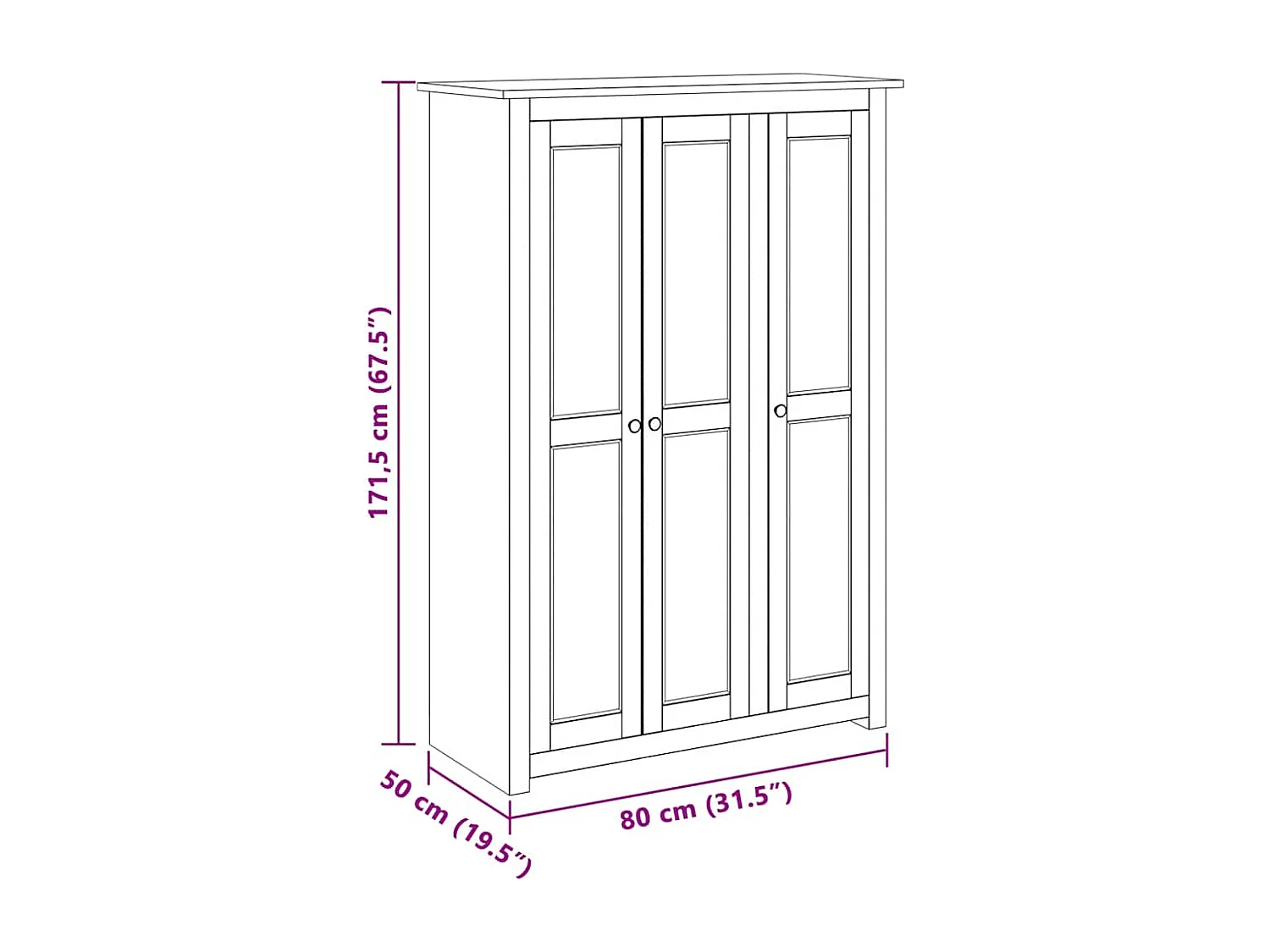 Garde-robe 3 portes Gris 118x50x171,5 cm Pin Assortiment Panama