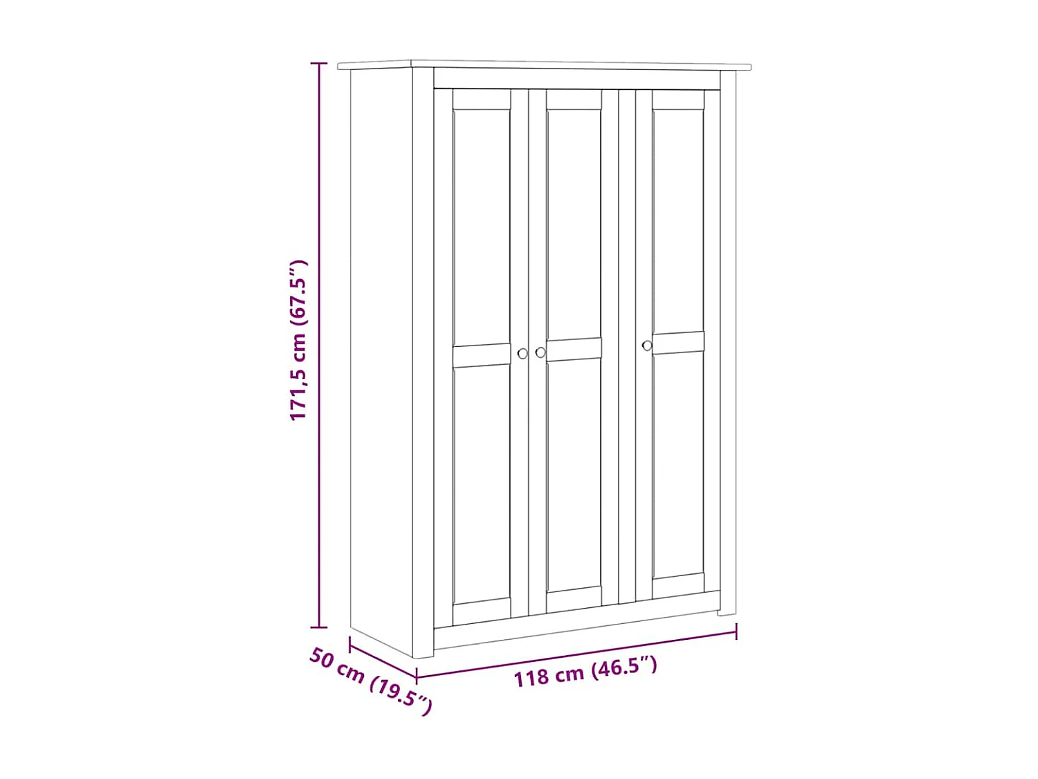 Garde-robe 3 portes Gris 118x50x171,5 cm Pin Assortiment Panama